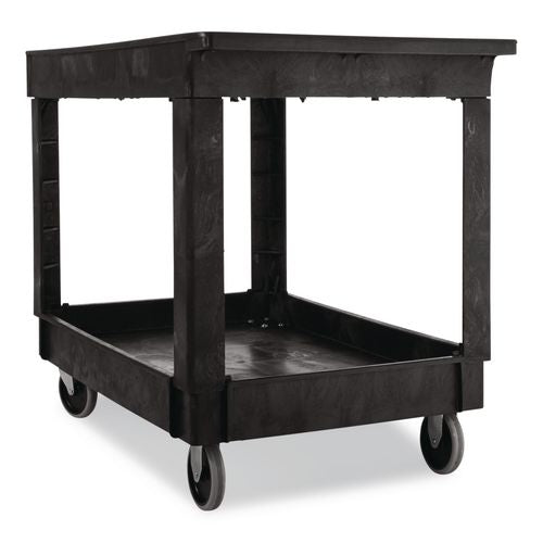 Image of Rubbermaid® Commercial FG9T6700BLA Heavy-Duty Flat-Handle Maintenance/Utility Cart, Plastic, 2 Shelves, 500 lb Capacity, 24" x 40" x 31.25", Black
