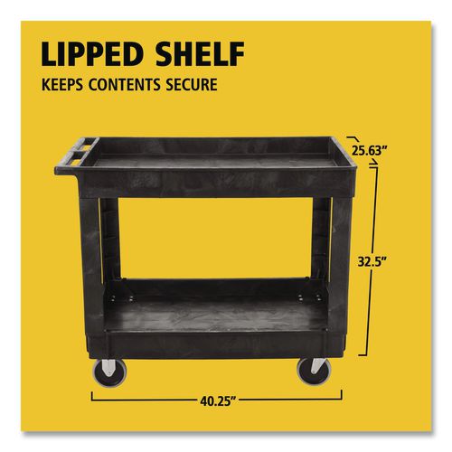 Image of Rubbermaid® Commercial FG9T6700BLA Heavy-Duty Flat-Handle Maintenance/Utility Cart, Plastic, 2 Shelves, 500 lb Capacity, 24" x 40" x 31.25", Black