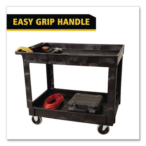 Image of Rubbermaid® Commercial FG9T6700BLA Heavy-Duty Flat-Handle Maintenance/Utility Cart, Plastic, 2 Shelves, 500 lb Capacity, 24" x 40" x 31.25", Black