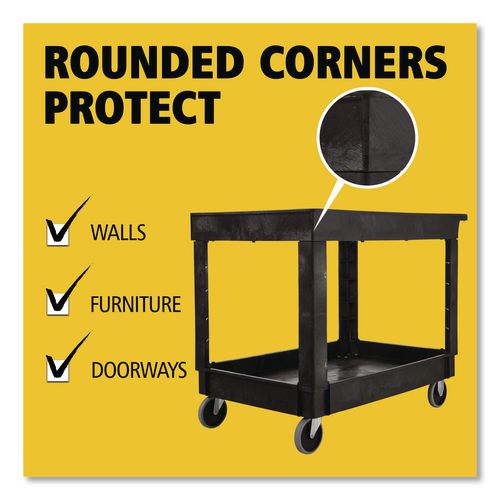 Image of Rubbermaid® Commercial FG9T6700BLA Heavy-Duty Flat-Handle Maintenance/Utility Cart, Plastic, 2 Shelves, 500 lb Capacity, 24" x 40" x 31.25", Black