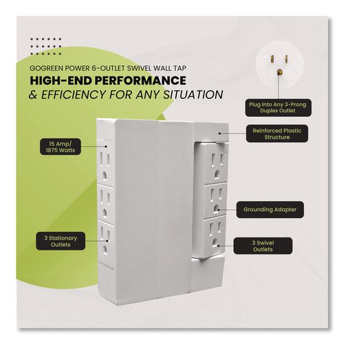 Image of GoGreen Power GG-16000TSW 6 Outlet Swivel Wall Tap, White