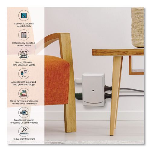 Image of GoGreen Power GG-16000TSW 6 Outlet Swivel Wall Tap, White