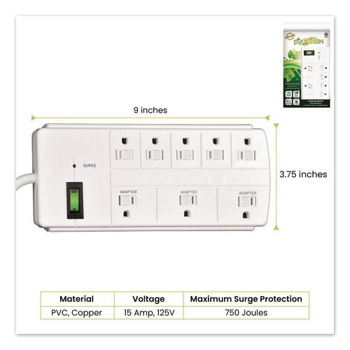 Image of GoGreen Power GG-18316WH 8 Outlet Surge Protector, 6 ft Cord, 750 J, White