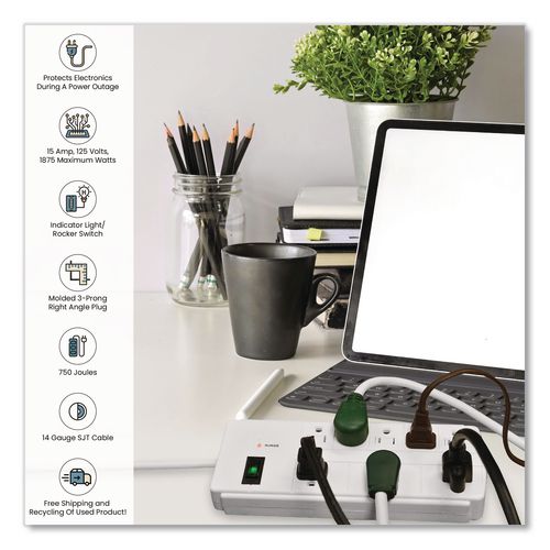 Image of GoGreen Power GG-18316WH 8 Outlet Surge Protector, 6 ft Cord, 750 J, White