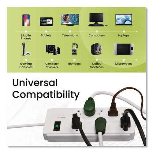 Image of GoGreen Power GG-18316WH 8 Outlet Surge Protector, 6 ft Cord, 750 J, White