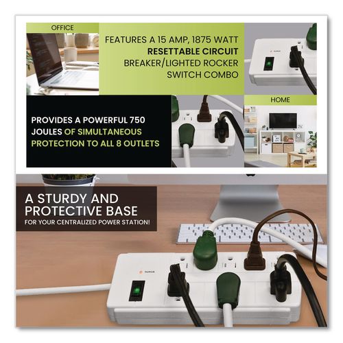 Image of GoGreen Power GG-18316WH 8 Outlet Surge Protector, 6 ft Cord, 750 J, White