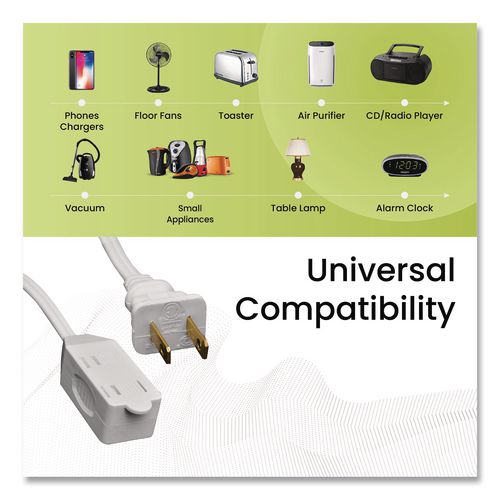 Image of GoGreen Power Household Extension Cord, 12 ft, 13 A, White, 3/Pack