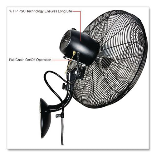 Image of Global Industrial® 293130 Industrial Wall Mounted Oscillating Fan, 20", 3 Speeds, Black
