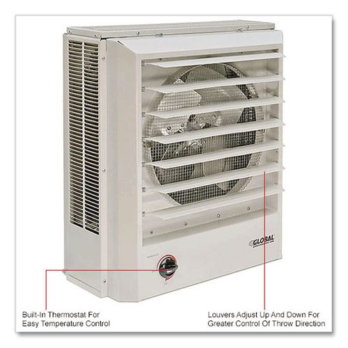 Image of Global Industrial® 246133 Unit Heater Horizontal or Vertical Downflow, Multi-Watt, 10,000 W, 19 x 8.5 x 21.44, White