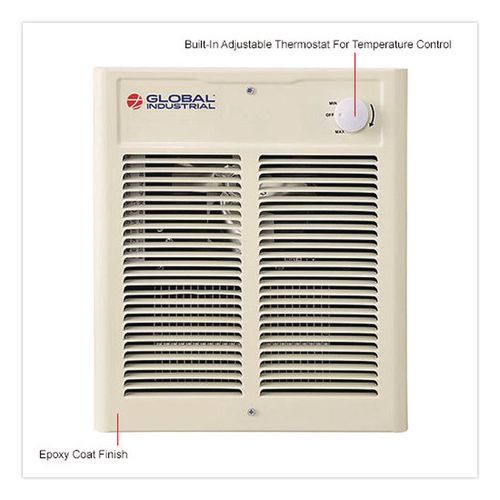 Image of Global Industrial® 246745 Fan Forced Wall Heater, Shaded Pole Motor, 2,000 W, 10.63 x 4.75 x 12.25, White