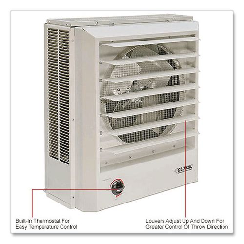Image of Global Industrial® 246132 Unit Heater Horizontal or Vertical Downflow, Multi-Watt, 7,500 W, 19 x 8.5 x 21.43, White