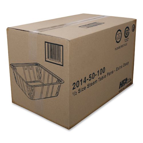 Image of HFA® 2014-50-100 Aluminum Steam Table Pans, Half-Size Extra Deep, 4.19" Deep, 10.31 x 12.69, 100/Carton