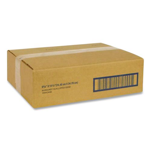 Image of Hoffmaster® 310524 Placemats, Smooth Surface, Scalloped Edges, 13.5" x 9.5", Burgundy, 1,000/Carton