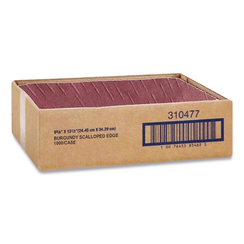 Image of Hoffmaster® 310524 Placemats, Smooth Surface, Scalloped Edges, 13.5" x 9.5", Burgundy, 1,000/Carton