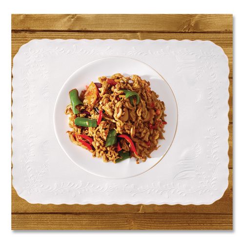 Image of Hoffmaster® TC8704472 Scalloped Edge Traymat, Anniversary Embossed Surface, 19" x 14", White, 1,000/Carton