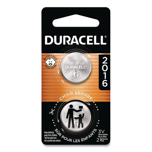 Image of Duracell® DURDL2016B2PK Lithium Coin Batteries With Bitterant, 2016, 2/Pack