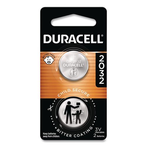 Image of Duracell® DL2032B2PK Lithium Coin Batteries With Bitterant, 2032, 2/Pack