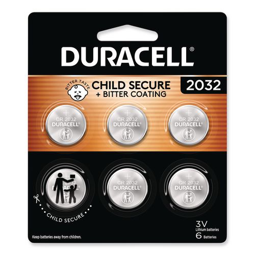 Image of Duracell® DL2032B6PK Lithium Coin Batteries With Bitterant, 2032, 6/Pack
