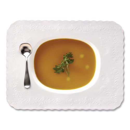 Image of Hoffmaster® TC8704472 Scalloped Edge Traymat, Anniversary Embossed Surface, 19" x 14", White, 1,000/Carton