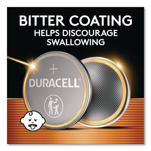 Image of Duracell® DURDL2016B2PK Lithium Coin Batteries With Bitterant, 2016, 2/Pack
