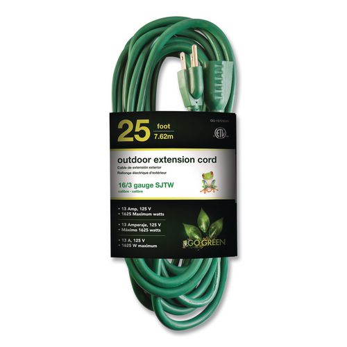 Image of GoGreen Power GG-13725GN 16 AWG Outdoor Extension Cord, 25 ft, 13 A, Green