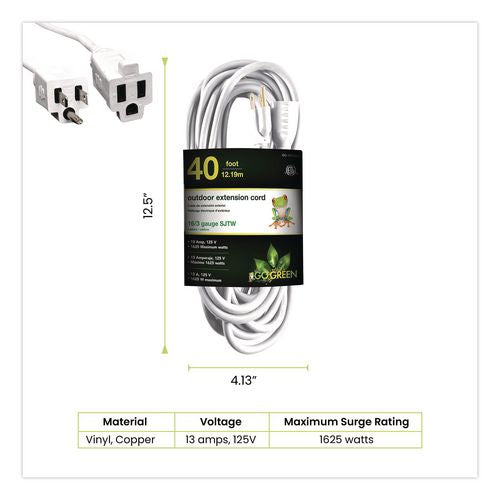 Image of GoGreen Power GG-13740WH 16 AWG Outdoor Extension Cord, 40 ft, 13 A, White