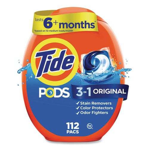 Image of Tide® 80870814 Pods, HE Compatible, Tide Original, 85 oz, 112 Pods/Tub, 4 Tubs/Carton