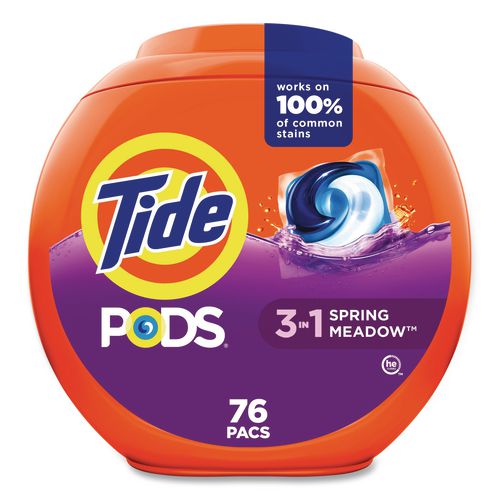 Image of Tide® 80870804 PODS Laundry Detergent, HE Compatible, Spring Meadow, 57 oz Tub, 76 Pacs/Tub, 4 Tubs/Carton