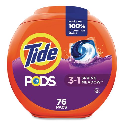 Image of Tide® 80870804 PODS Laundry Detergent, HE Compatible, Spring Meadow, 57 oz Tub, 76 Pacs/Tub