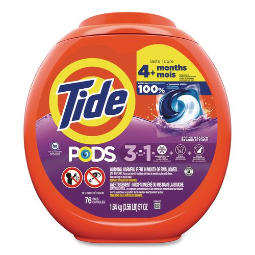 Image of Tide® 80870804 PODS Laundry Detergent, HE Compatible, Spring Meadow, 57 oz Tub, 76 Pacs/Tub