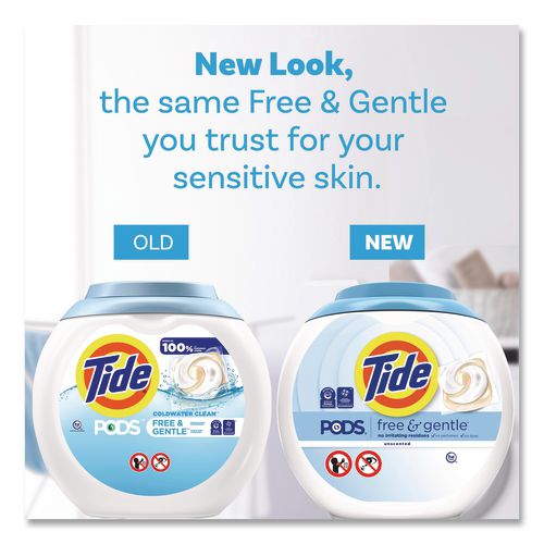 Image of Tide® 80870579 PODS Laundry Detergent, Free and Gentle, HE Compatible, 56 oz Tub, 76 Pacs/Tub, 4 Tubs/Carton