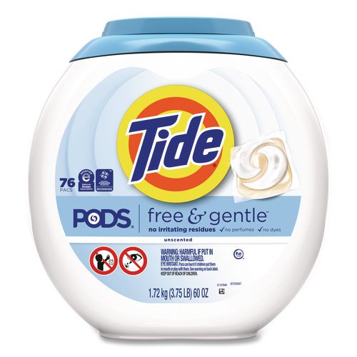 Image of Tide® 80870579 PODS Laundry Detergent, HE Compatible, Free and Gentle, 56 oz Tub, 76 Pacs/Tub