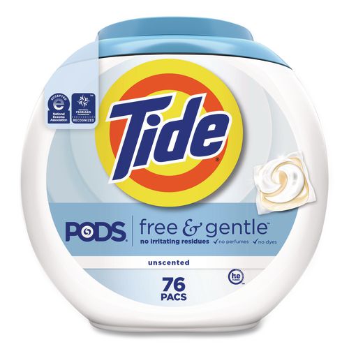 Image of Tide® 80870579 PODS Laundry Detergent, HE Compatible, Free and Gentle, 56 oz Tub, 76 Pacs/Tub