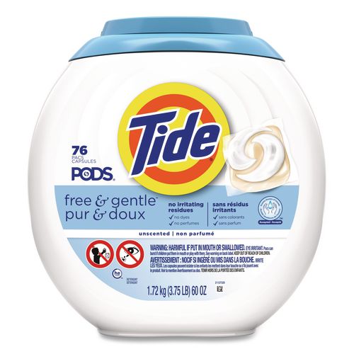 Image of Tide® 80870579 PODS Laundry Detergent, HE Compatible, Free and Gentle, 56 oz Tub, 76 Pacs/Tub