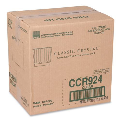 Image of WNA WNA CCR9240 Classic Crystal Plastic Tumblers, 9 Oz, Clear, Fluted, Rocks Squat, 20/pack, 12 Packs/carton
