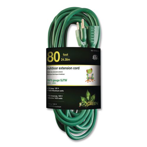 Image of GoGreen Power GG-13780GN 16 AWG Outdoor Extension Cord, 80 ft, 10 A, Green