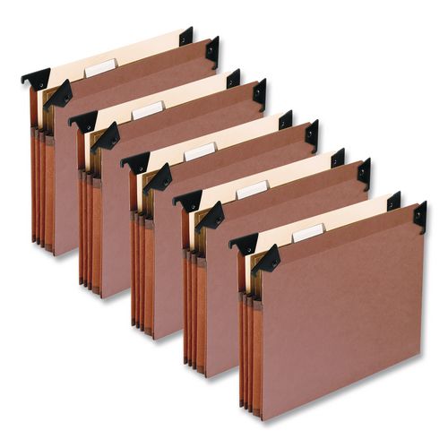 Image of Pendaflex® 45422 Premium Expanding Hanging File Pockets with Swing Hooks and Dividers, 3 Dividers with 1/5-Cut Tabs, Letter Size, Brown, 5/Box