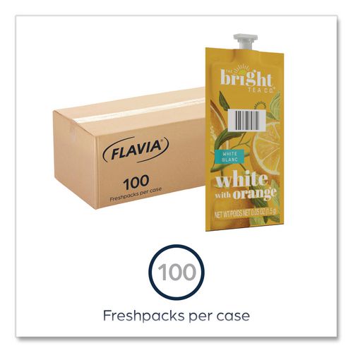 Image of FLAVIA® 48024 The Bright Tea Co. White with Orange Tea Freshpack, 100/Carton