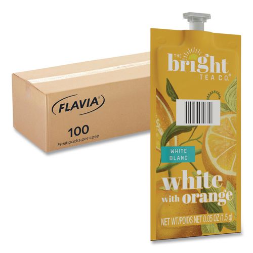Image of FLAVIA® 48024 The Bright Tea Co. White with Orange Tea Freshpack, 100/Carton