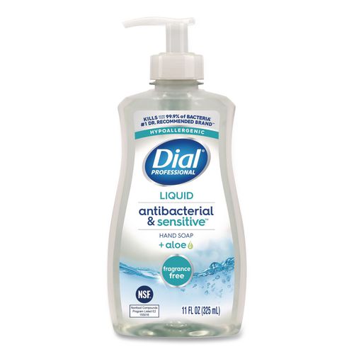 Image of Dial® Professional 1700035476 Antibacterial and Sensitive Fragrance-Free Liquid Hand Soap, Unscented, 11 oz Pump Bottle