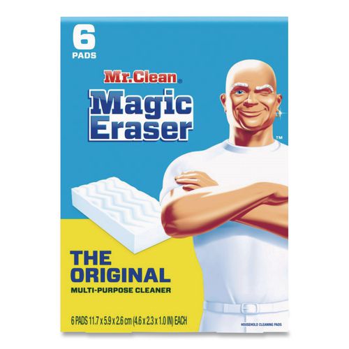 Image of Mr. Clean® 79009 Magic Eraser, 2.3 X 4.6, 1" Thick, White, 6/pack, 6 Packs/carton