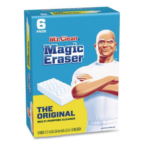 Image of Mr. Clean® 79009 Magic Eraser, 2.3 X 4.6, 1" Thick, White, 6/pack, 6 Packs/carton