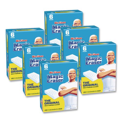 Image of Mr. Clean® 79009 Magic Eraser, 2.3 X 4.6, 1" Thick, White, 6/pack, 6 Packs/carton