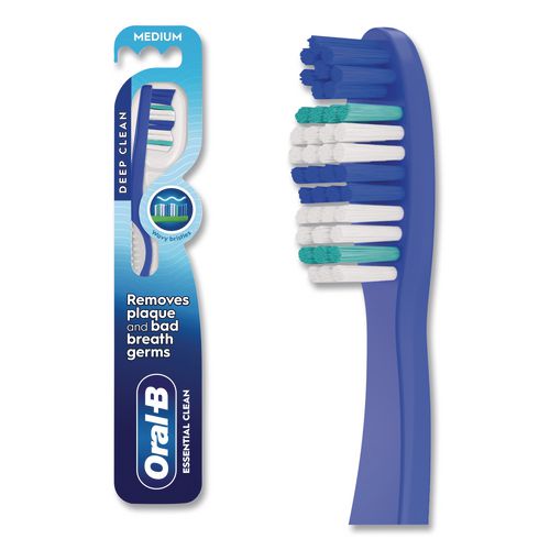 Image of Oral-B® 80787372 Essential Clean Toothbrush, Unscented, Blue/White, 72/Carton