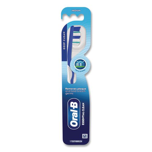 Image of Oral-B® 80787372 Essential Clean Toothbrush, Unscented, Blue/White, 72/Carton