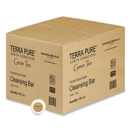 Image of Diversified Hospitality Solutions TPPWCB075 Terra Pure Cleansing Bar, Green Tea Lemongrass Scent, 0.6 oz Bar, 400/Carton