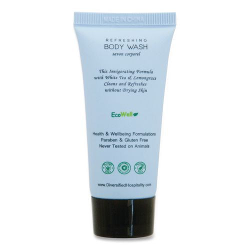 Image of Diversified Hospitality Solutions H2O09W085 H2O Therapy Body Wash Single Use, White Tea and Lemongrass, 0.85 oz, 300/Carton
