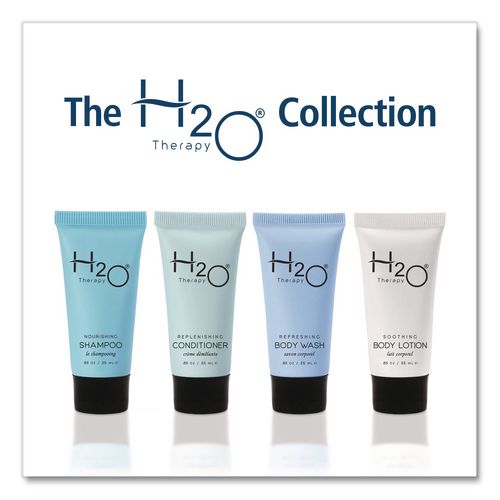 Image of Diversified Hospitality Solutions H2O09W085 H2O Therapy Body Wash Single Use, White Tea and Lemongrass, 0.85 oz, 300/Carton