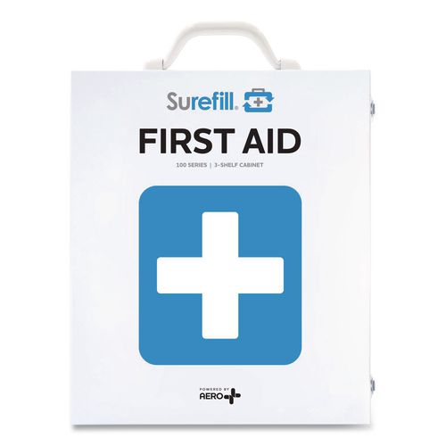 Image of SUREFILL SF100BMT 100 Series Class B 3-Shelf First Aid Cabinet - Meds, 100 Person, 660 Pieces, Metal Case