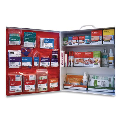Image of SUREFILL SF100AMT 100 Series Class A 3-Shelf First Aid Cabinet - Meds 100 Person, 576 Pieces, Metal Case